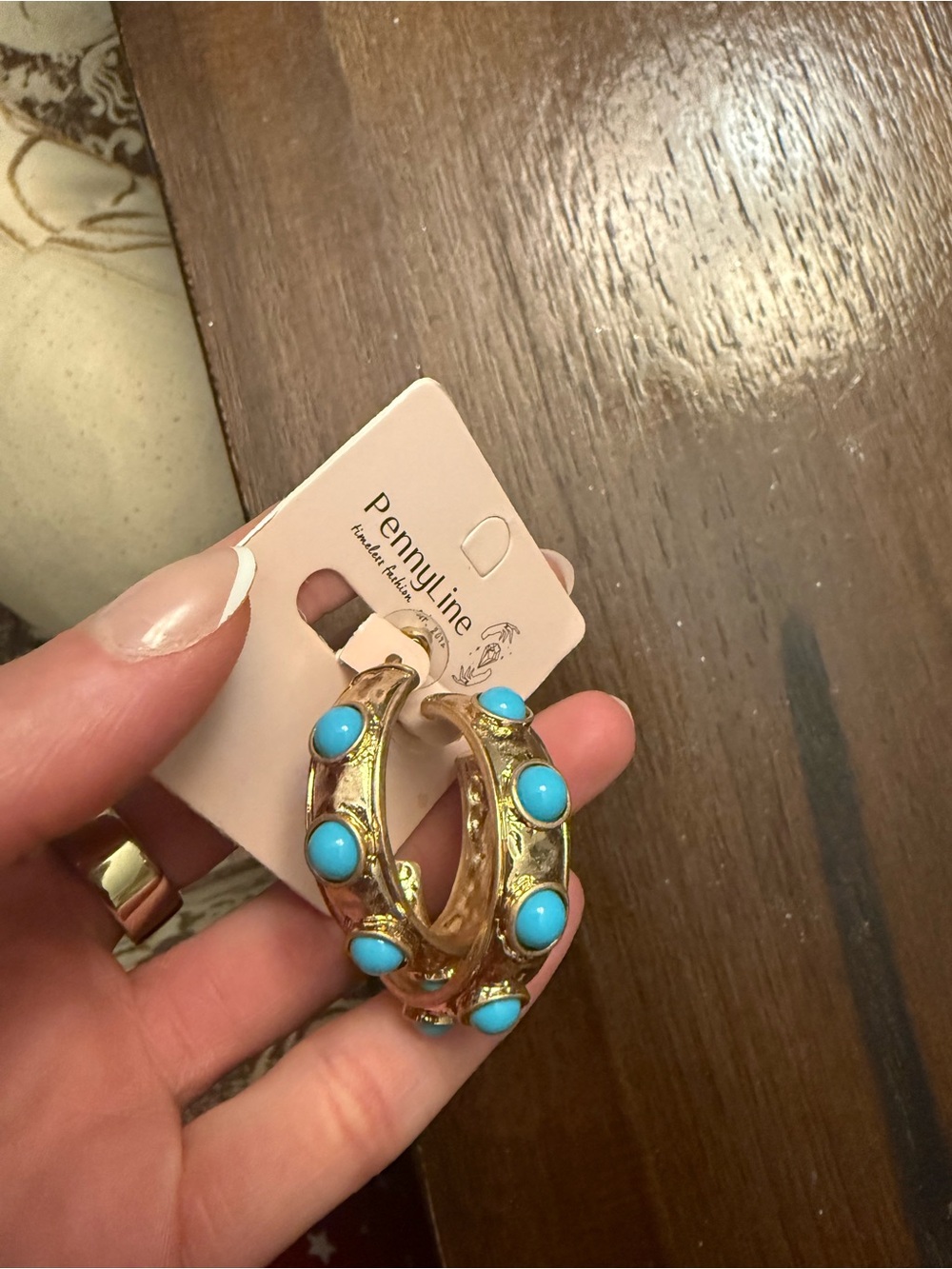 PennyLine Turquoise Gold Hoop Earrings – Never Worn